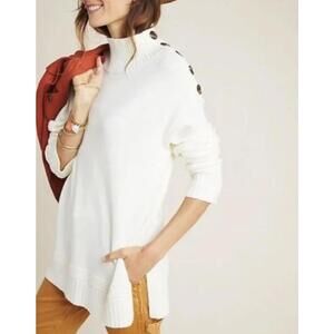 Anthropologie Cream Button Down Sleeve Margarita Tunic Sweater - Size - XS